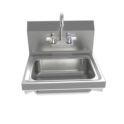 BK Resources BKHS-W-1410-B-P-G 22" X 20" Stainless Steel Wall-Mount Hand Sink with Side Supports , Splash Mount, Faucet Included, 14" x 10" Bowl