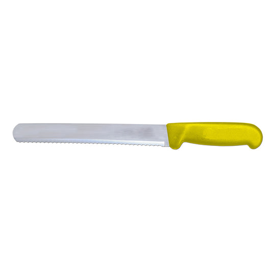 Omcan 12672 10-inch Yellow Polypropylene Handle Slicer Straight Wave Edge Knife