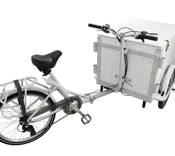 Omcan 46660 Front Load Ice-Cream Bike / Cargo Bike with Non-Insulated White Wooden Box and Vending Lid - White