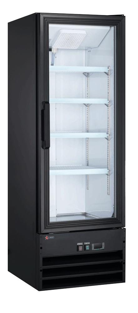 Omcan 51033 9.1 cu.ft 22-inch Black Single Door Swing Glass Door Refrigerator