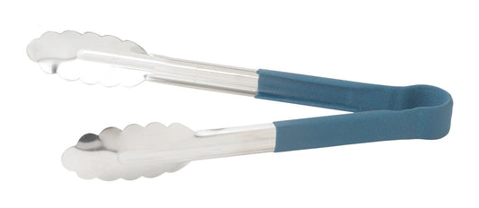 Winco UTPH-9B 9" Blue Stainless Steel Utility Tong, Polypropylene Handle