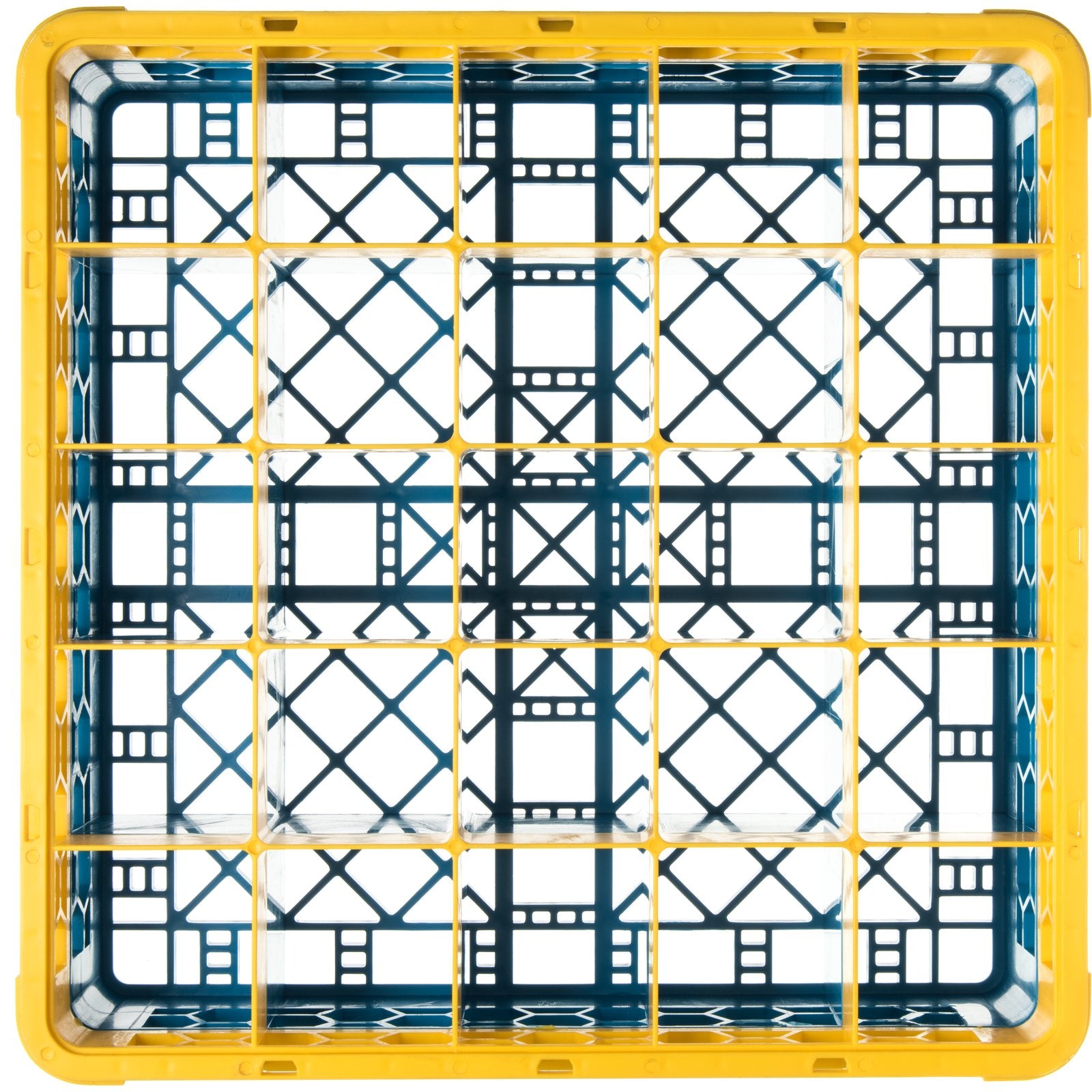 Carlisle RG25-1C411 Yellow-Carlisle Blue 25-Compartment Polypropylene OptiClean Divided Glass Rack with 1 Extender 5.56"