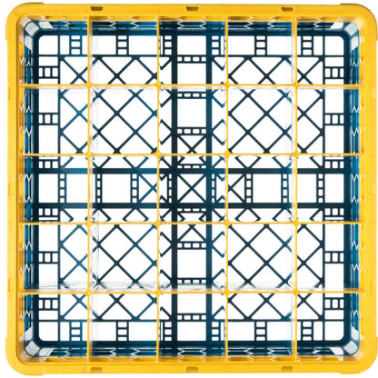 Carlisle RG25-1C411 Yellow-Carlisle Blue 25-Compartment Polypropylene OptiClean Divided Glass Rack with 1 Extender 5.56"