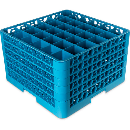 Carlisle RG36-514 Carlisle Blue 36-Compartment Polypropylene OptiClean Divided Glass Rack with 5 Extenders 11.9"
