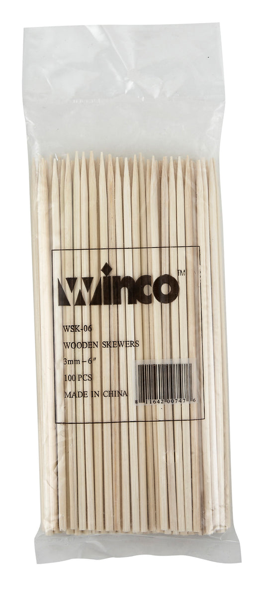 Winco WSK-06 6" Bamboo Skewers (100/bag)