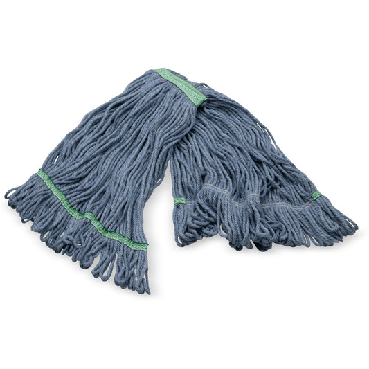 Carlisle 369320M14 Medium Blue Acrylic Fiber Anti-Mocrobial Looped-End Mop w/ Green Band