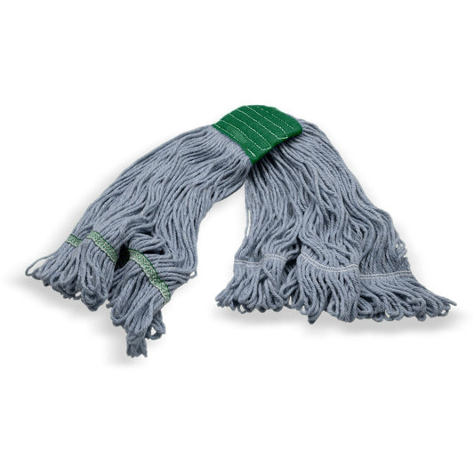 Carlisle 369551B14 Medium Blue Cotton 4 Ply Looped-End Mop w/ Green Band