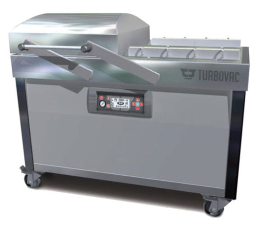 Omcan 50000 Turbovac Heavy-Duty Double Chamber Vacuum Packaging Machine with Stainless Steel Cover and Flat Working Surface with 24" Seal Length