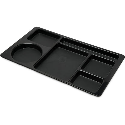 Carlisle 61503 15" x 9" Black 6-Compartment Omni-Directional Space Saver ABS Tray