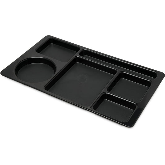 Carlisle 61503 15" x 9" Black 6-Compartment Omni-Directional Space Saver ABS Tray