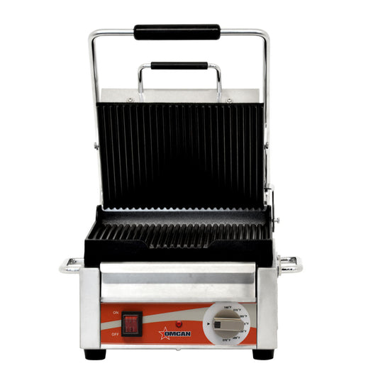 Omcan 19935 10" x 11" Single Panini Grill with Grooved Plates
