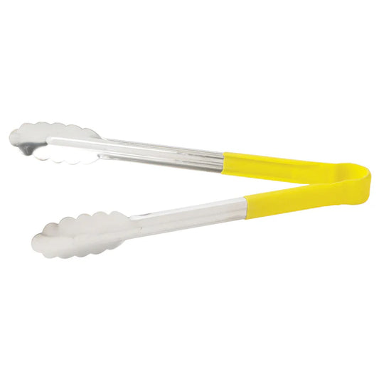 Winco UTPH-12Y 12" Yellow Stainless Steel Utility Tong, Polypropylene Handle