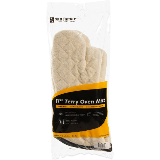 San Jamar 817TM 17" Tan Cotton Terry Oven Mitt
