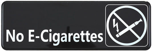 Winco SGN-335 3" x 9" Black Information Sign - "No E-Cigarettes"