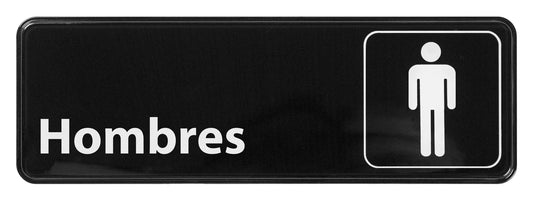 Winco SGN-368 3" x 9" Black Information Sign (Spanish) - "Men"