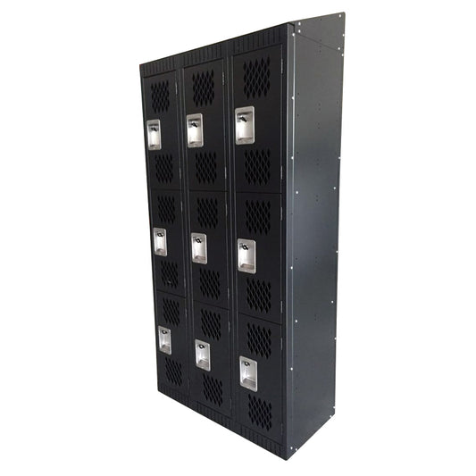 Omcan 43048 Black 3-Tier / 3 Bank Locker with Mesh Doors