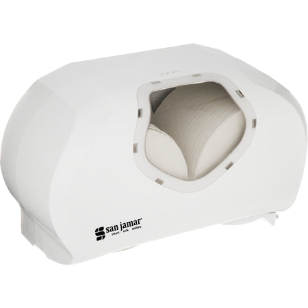 San Jamar R3670WHCL White/Clear Dual Summit Versatwin Standard Roll Tissue Dispenser, 1.5" core