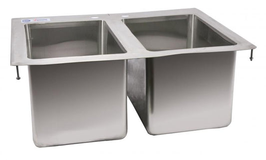 Omcan 39782 10" x 14" x 10" Double Stainless Steel Tub Drop in Sink with Flat Top