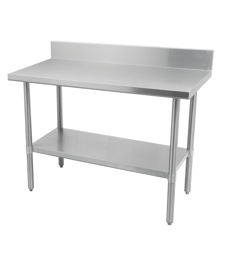 Thorinox DSST-3072-BKSS 30" x 72" Stainless Steel Work Table with Backsplash & Stainless Steel Undershelf and Leg