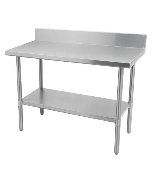 Thorinox DSST-3072-BKSS 30" x 72" Stainless Steel Work Table with Backsplash & Stainless Steel Undershelf and Leg