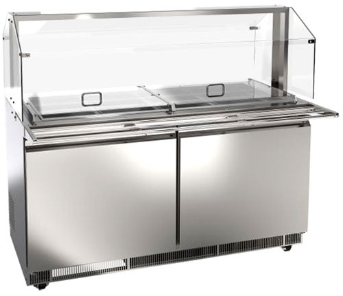 Omcan 50089 60" Stainless Steel Refrigerated Salad Bar / Cold Food Table with Sneeze Guard, Tray Slide and Pan Covers