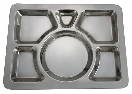 Winco SMT-1 6-Compartment Stainless Steel Mess Tray (Style A)