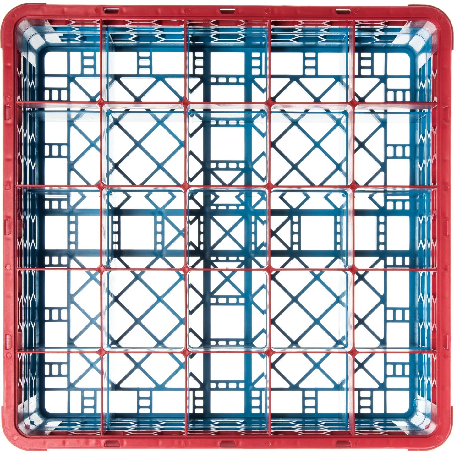 Carlisle RG25-2C410 Red-Carlisle Blue 25-Compartment Polypropylene OptiClean Divided Glass Rack with 2 Extenders 7.12"