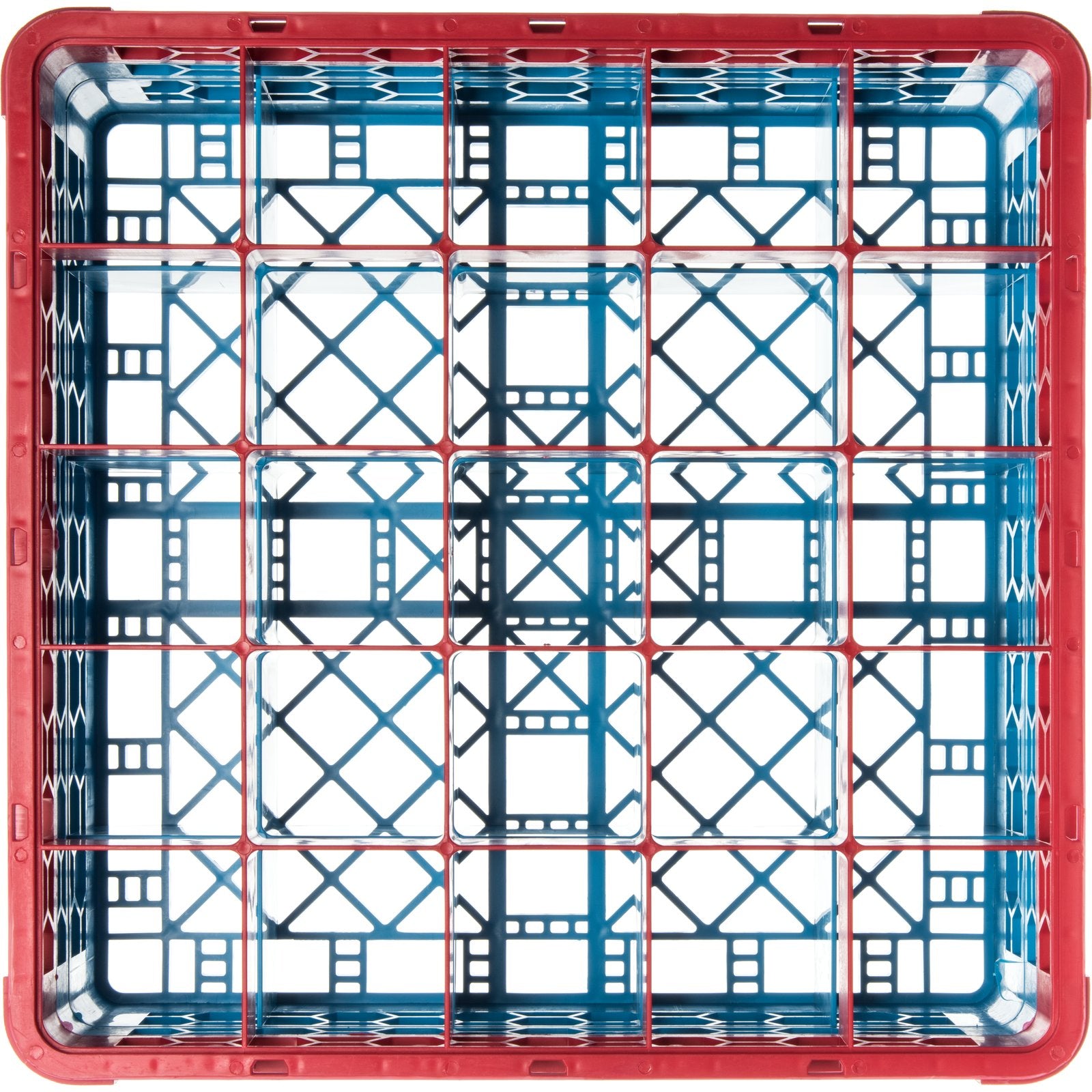 Carlisle RG25-2C410 Red-Carlisle Blue 25-Compartment Polypropylene OptiClean Divided Glass Rack with 2 Extenders 7.12"