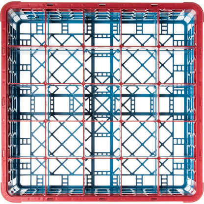 Carlisle RG25-2C410 Red-Carlisle Blue 25-Compartment Polypropylene OptiClean Divided Glass Rack with 2 Extenders 7.12"