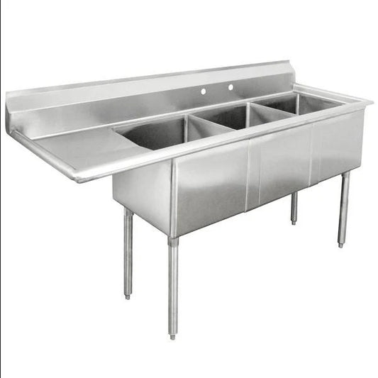 Bishop S3C181811-18L 18"x18" Triple Compartment Sink with Left Drainboard