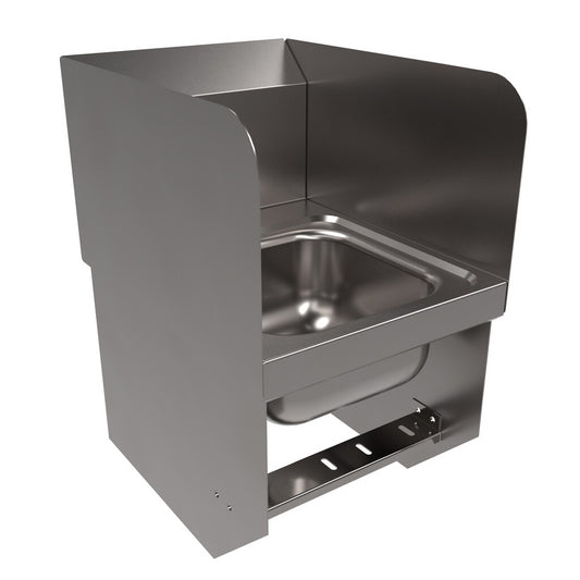 BK Resources BKHS-D-SS-1-SS-BKK Stainless Steel Space Saver Deck Mount Hand Sink 1 Hole w/ Sidesplashes & Knee Valve