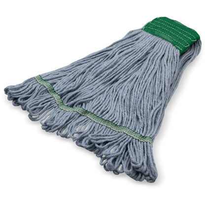 Carlisle 369551B14 Medium Blue Cotton 4 Ply Looped-End Mop w/ Green Band