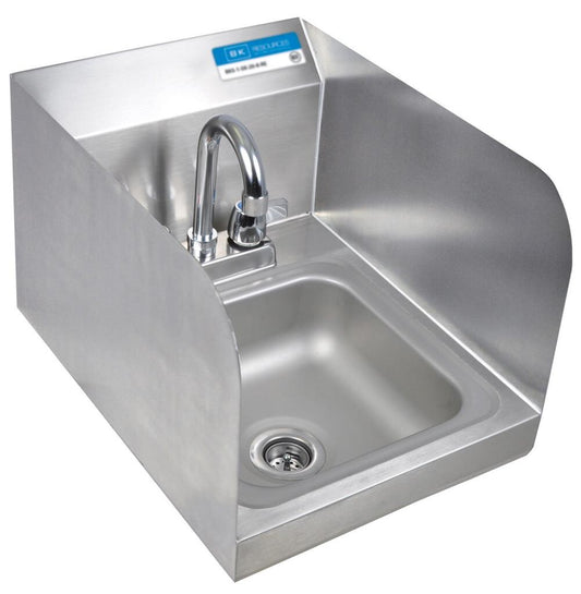 BK Resources BKHS-D-SS-SS-P-G Stainless Steel Space Saver Hand Sink, w/ Side Splashes & Faucet, 2 Holes 9"W x 9"