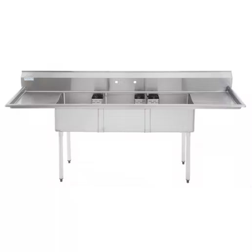 Bishop S3C181811-18LR 18"x18" Triple Compartment Sink with Both Side Drainboard