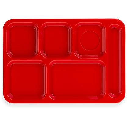 Carlisle P614R05 10" x 14" Red 6-Compartment Polypropylene Right-Hand Tray