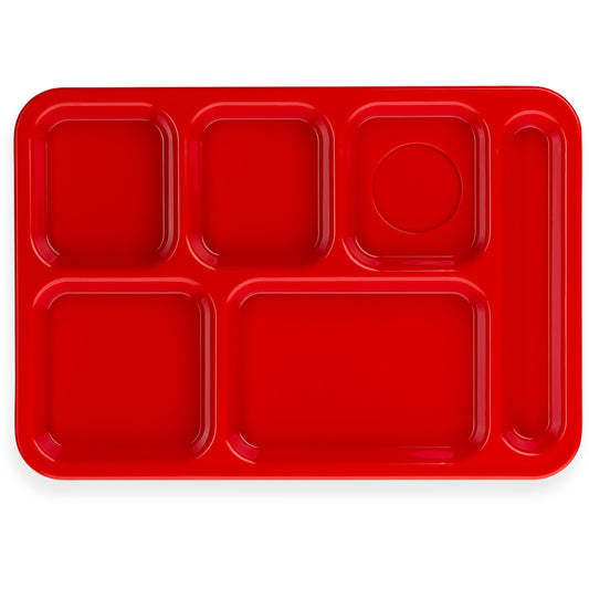 Carlisle P614R05 10" x 14" Red 6-Compartment Polypropylene Right-Hand Tray
