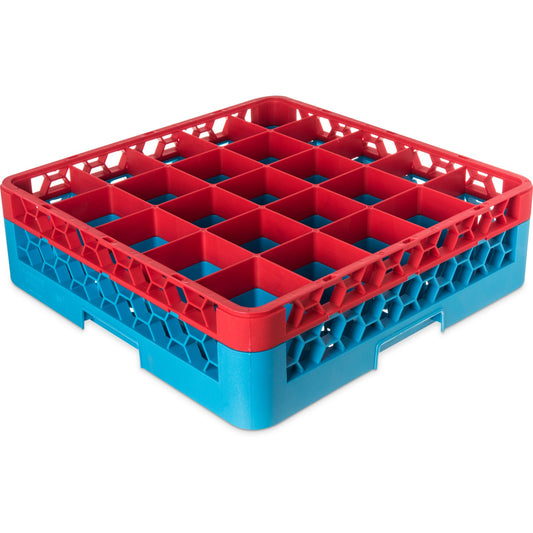 Carlisle RG25-1C410 Red-Carlisle Blue 25-Compartment Polypropylene OptiClean Divided Glass Rack with 1 Extender 5.56"