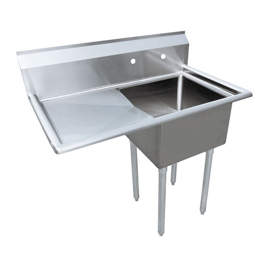 Omcan 41855 24" x 24" x 14" One Tub Sink with 3.5" Center Drain and Left Drain Board