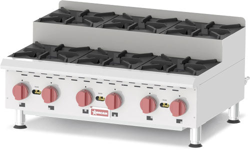 Omcan 44200 Six Burner Stainless Steel Countertop Step-Up Gas Hot Plates