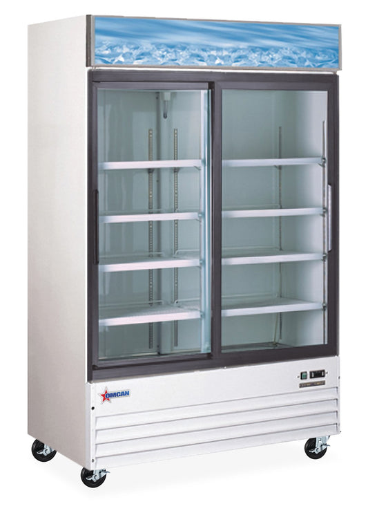 Omcan 50032 45 cu.ft 53-inch White 2-Door Sliding Glass Door Refrigerator
