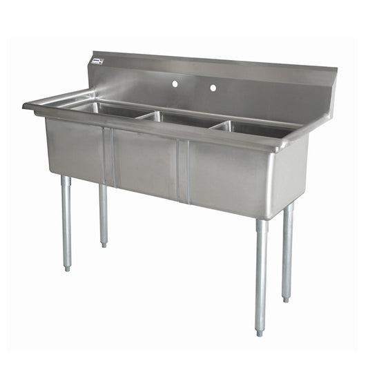 Omcan 43758 10" x 14" x 10" Three Tub Sink with 3.5" Center Drain and No Drain Board