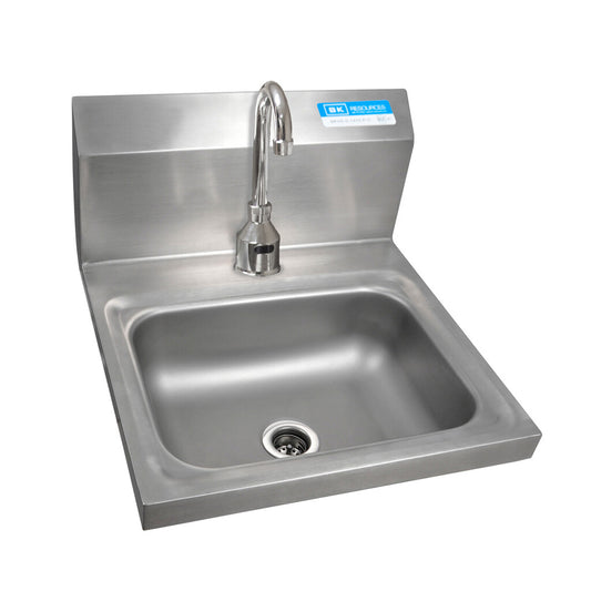 BK Resources BKHS-D-1410-1-P-G 17" X 17" Stainless Steel Wall-Mount Hand Sink with Centerset Sensor Faucet and 14" x 10" Bowl