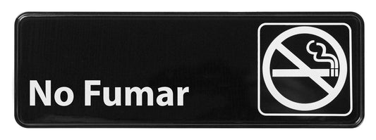 Winco SGN-364 3" x 9" Black Information Sign (Spanish) - "No Smoking"