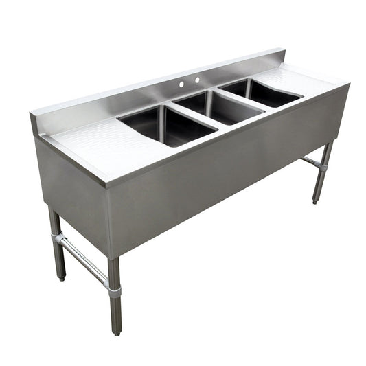 Omcan 44627 3-Compartment Under Bar Sink with Left and Right Drain Boards