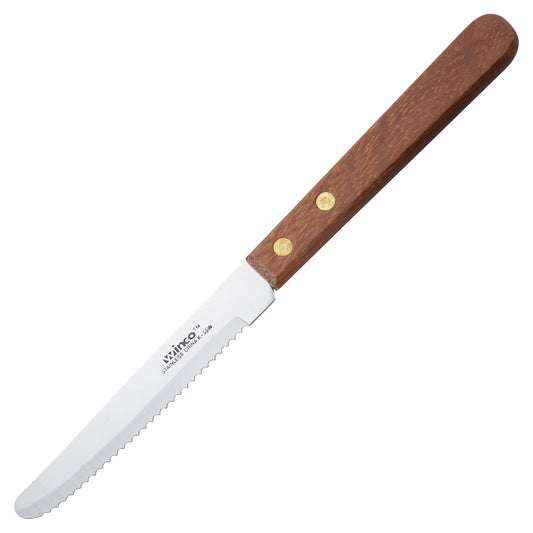 Winco K-55W Round TIp Wooden Handle Steak Knives, 4-1/2" Blade