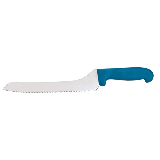 Omcan 12434 9-inch Slicer Off-Set Wave Edge Blade Knife with Blue Polypropylene Handle