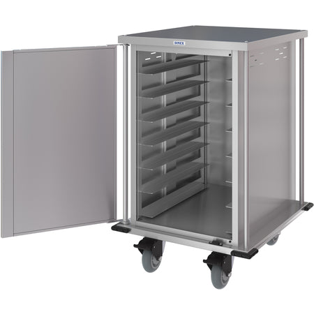 Dinex DXPTQC2T1D14 2 Trays Per Slide 14 Trays Single Door Stainless Steel Dinex Totally Quiet Compact Meal Delivery Cart