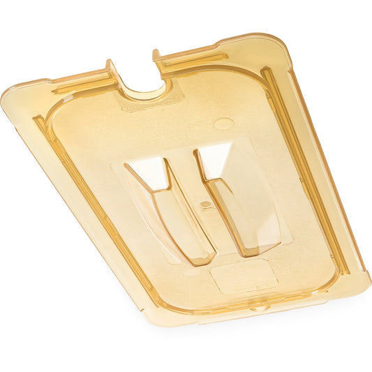 Carlisle 10471U13 1/3 Size Amber High Heat Plastic StorPlus Handled Notched Universal Food Pan Lid