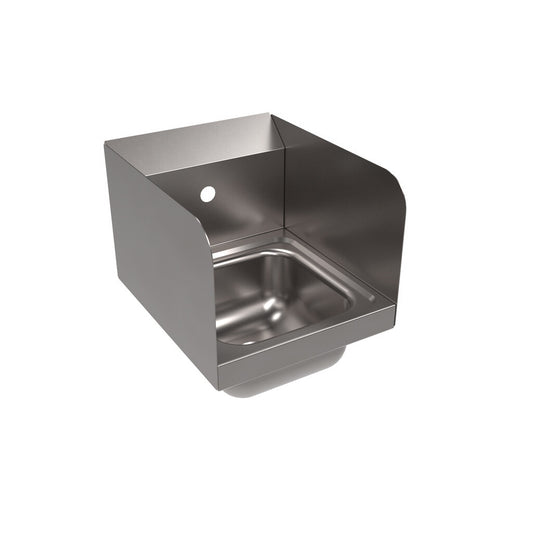 BK Resources BKHS-W-SS-1-SS Stainless Steel Splash Mount Mount Space Saver Hand Sink w/ Side Splashes, 1 Hole, 9"x9" Bowl
