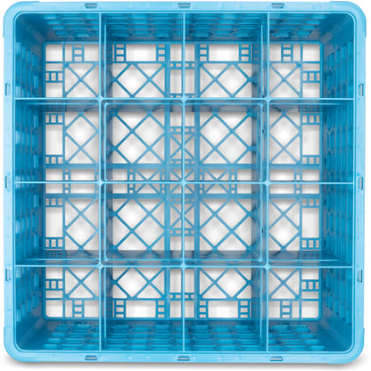 Carlisle RG16-314 Carlisle Blue 16-Compartment Polypropylene OptiClean Divided Glass Rack with 3 Extenders 8.72"